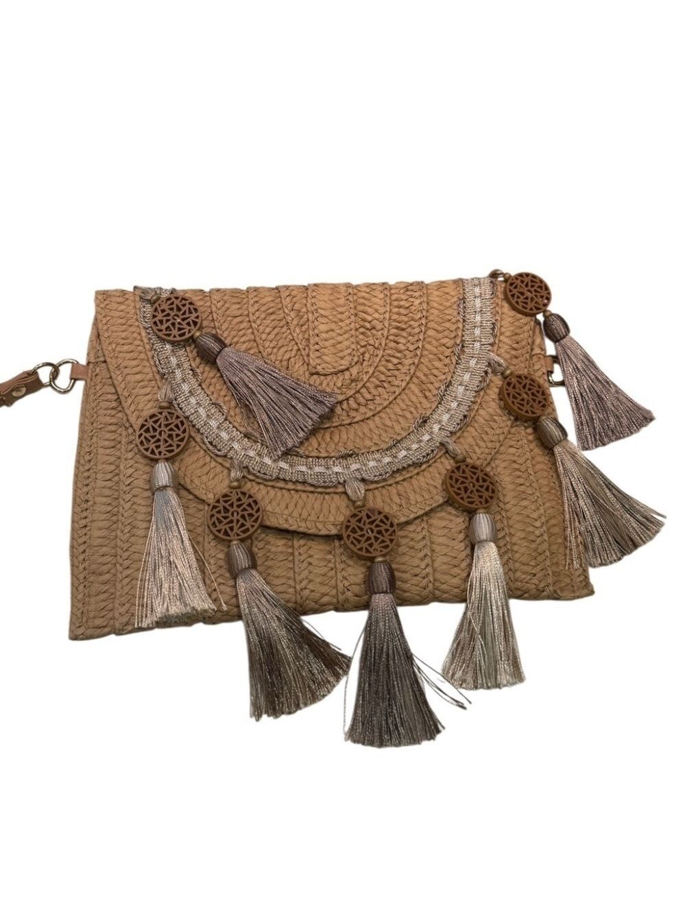 Basket Woven Clutch Wristlet with Tassel